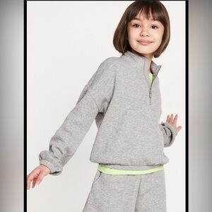 Old Navy Girls Lg.(10-12) Textured Waffle-Knit Quarter Zip Swtshirt Heather Gray